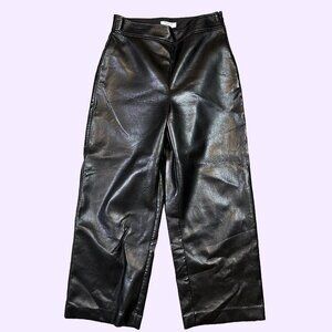 Aritzia Babaton Wide Leg Black Faux Leather Trouser Pants Women's Size 4